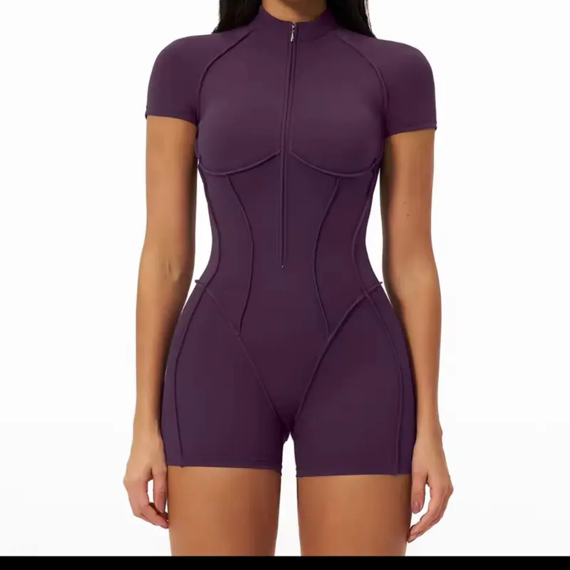 Women's Seamless Zip-Up Short Jumpsuit - Tummy Control, Scrunch Butt Romper