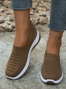 Breathable Flyknit Mesh Women's Slip-On Sneakers, Soft Sole Comfortable Mom Shoes, Anti-Slip Sport Walking Shoes, Multiple Colors Available