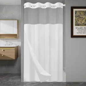 No Hook Shower with Snap in Liner Set Waffle Shower for Hotel Style Waterproof Inner Liner,54" W x 80" H, White
