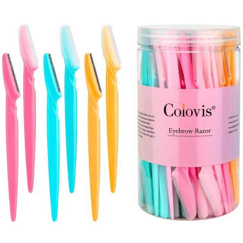 Colovis Women's Eyebrow Razors Set - 24/48/66 Pcs (Including 48Pcs), Durable Stainless Steel Blades with Plastic Travel Guard, Smooth Shave for Adults' Face & Body, Moisturizer Compatible, Easy-to-Use Dermaplaning Tool, Portable Storage Box
