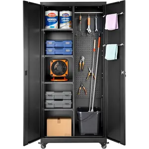 VEVOR Metal Storage Cabinet, 70.6 in Rolling Steel Garage Cabinet with Adjustable Shelves, 2 Magnetic Doors, Hanging Rod 3 Rod Hooks, 5 Tiers Lockable Tool Storage for Pantry, Warehouse, BasementVEVOR Super Brand Day