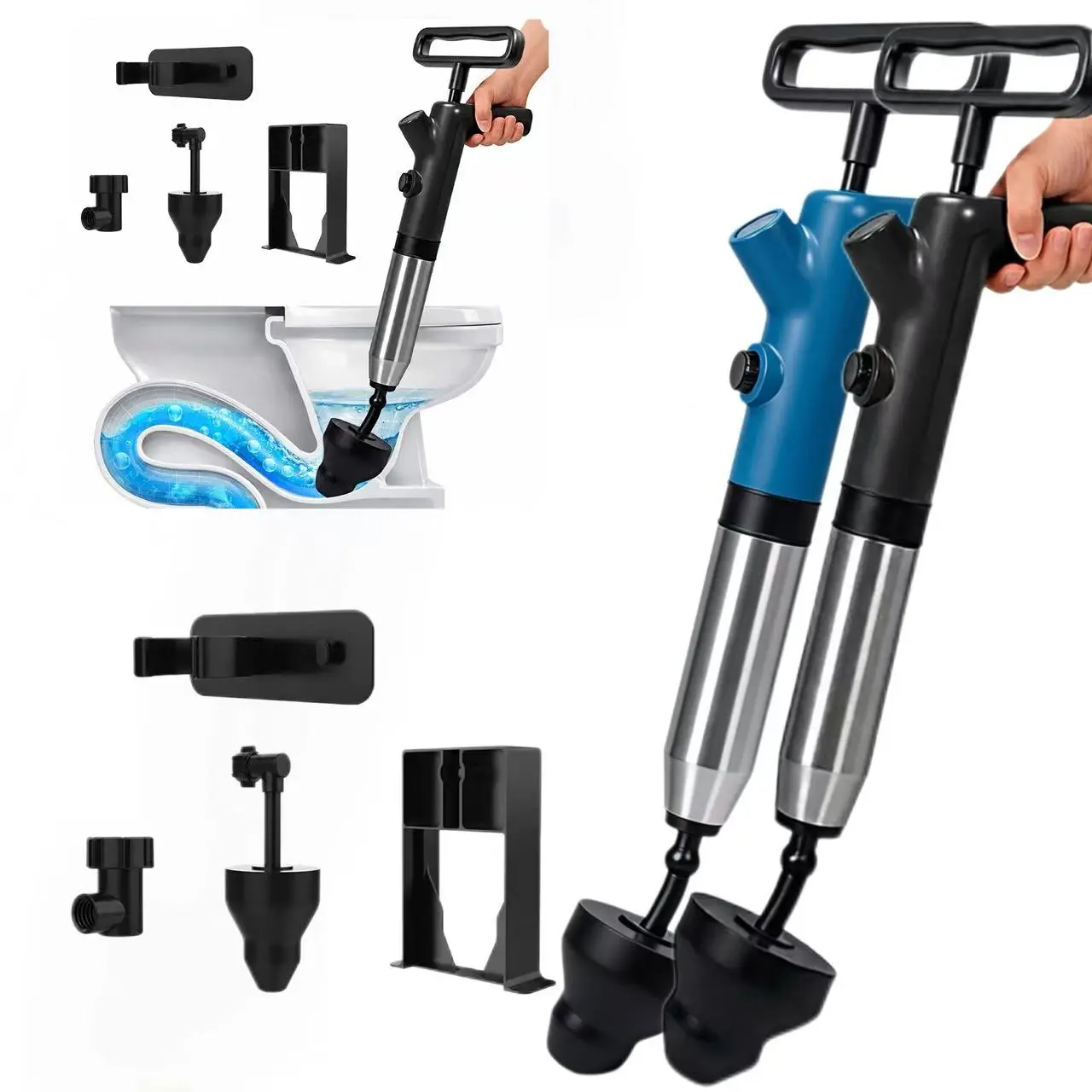Granarbol High Pressure Toilet Plunger with Real-Time Pressure Gauge, Heavy Duty Drain Clog Remover, Multi Nozzles for Toilet, Sink & Floor Drain