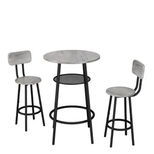 Donext 3-Piece Round Bar Table Set with Backrest & Partition Stable Small Dining Table for 2 Breakfast Table 2 Stools for Kitchen Dining Room High-Strength MDF & Durable Steel Frame Waterproof Top & Chairs Easy Cleaning