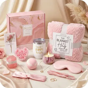 Mother's Day Birthday Gift Set, Self-Care Get Well Soon Present, Rose Relax Spa Gifts Basket with Flannel Blanket, Unique Gift for Mom Wife Grandma Friend Sister, Candles, Ideal for Gifting