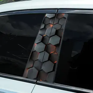 Car Sticker 2pcs Metal Grid B Pillar Decal, Car Decals, Matte Finish, Easy to Apply, No Glue Residue, Scratch-Resistant, Waterproof, Self-Adhesive, Decal For Cars