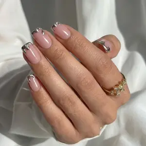 Chrome Edge Square Nails Press On Nails Long Lasting Reusable Acrylic Soft Gel 30 Nail Tips 15 Sizes Short Length Easy Application Salon Quality Finish