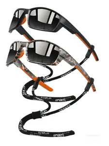 2pcs camouflage with chain sports sunglasses, Outdoor sports eyewear, colors available, equip UV400 protective lenses, camouflage frame with rubber nose pad, increasing comfort, suitable for outdoor sports and daily wear, accessories for autumn and winter