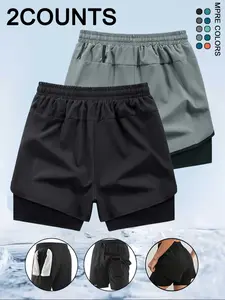 Men's 2 in 1 Double Layer Gym Shorts, Breathable Comfortable Quick Drying Shorts, Men's Sportswear for Gym Workout Running, Lightweight Athletic Shorts