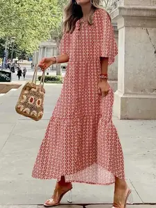 Women's Vacation Style Dress, Floral Pattern, Loose-Fitting Casual Wear, Perfect for Summer, 1 Piece