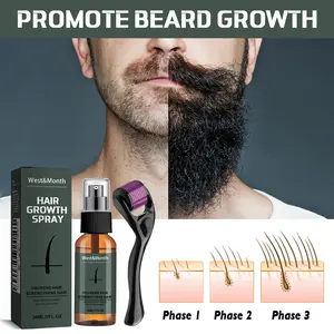 Men's Beard Growth Kit, Beard Spray Set, Moisturizing Spray, Beard Care (with Ginseng and Ginger Extracts) — Achieve thicker, fuller beards and hair — Promotes beard growth — Beard Growth Serum Treatment Care Grooming Kit Oil for Men