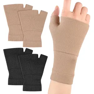 2 Pack Compression Wrist Support Sleeves, Open Finger Elastic Wrist Brace for Carpal Tunnel Arthritis, 2 Level Pressure Breathable Wrist Wrap for Typing Sports Gym Mom Hands Pain Relief, Black Nude Two Colors