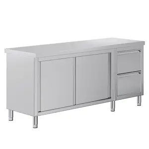 AMERLIFE Stainless Steel Work Table with Cabinet, Stainless Steel Table Cabinet with Sliding Doors for Prep Work for Home, Restaurant, Garage, and Hotel