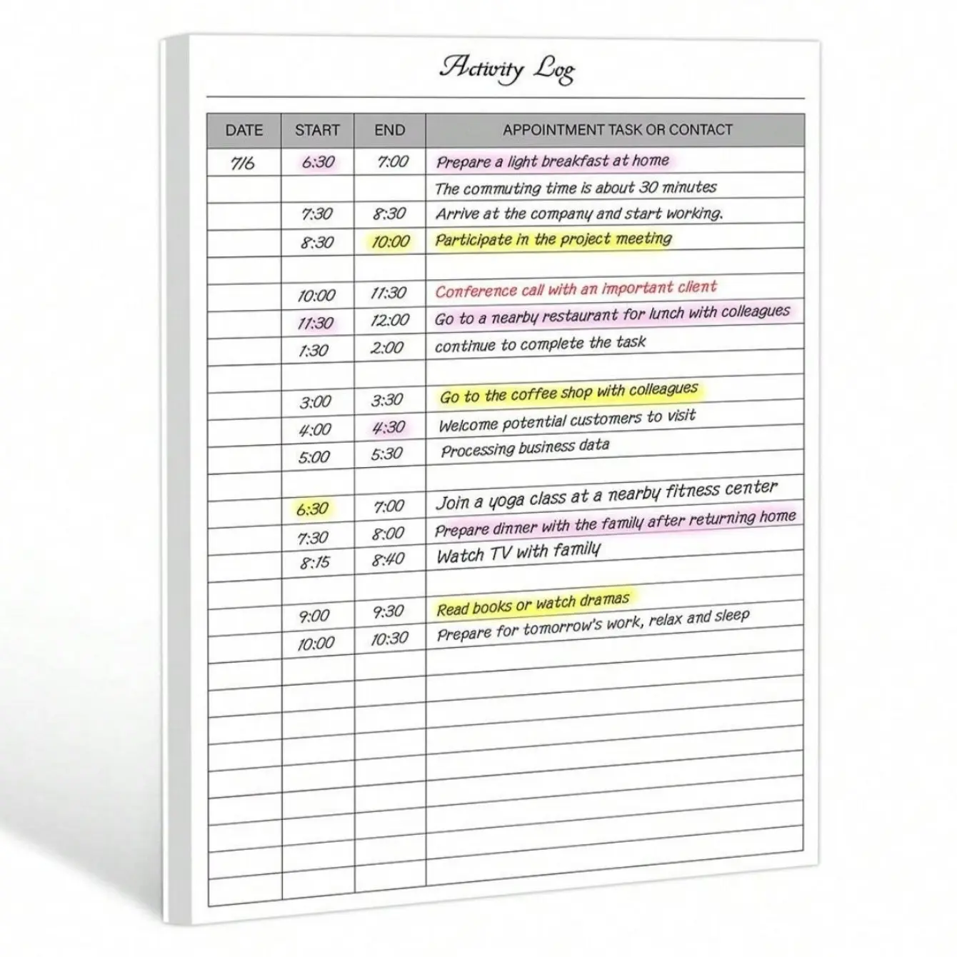 Activity Log Notebook 7.6x10.4 Inches, Top Glue Binding, 52 Thick Pages, Ink-Resistant, Task Management Journal, Daily Planner, Weekly Planner, Academic Planner, Office Planner, Student Academic Planner