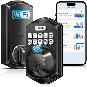 TE012W WiFi  Lock, Fingerprint Door Lock with -in , Keyless Entry Keypad  Deadbolt, App Remote Control, Alexa Compatible, IP55  for Front Door - Matte Black