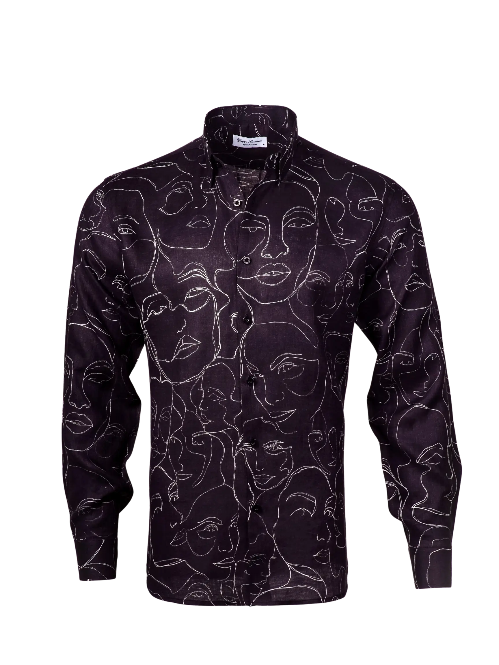 Printed Linen Shirt Faces Black