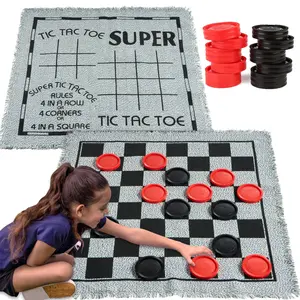 3-in-1 Vintage Giant Checkers Game with Reversible Mat, 24 Chips, Family Board Game, Lawn Game, Indoor and Outdoor Activity for Kids and Adults