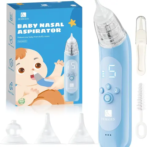 Baby Nasal Aspirator - Reusable Plastic Portable Electric USB-C Rechargeable Mucus Cleaner for Babies and Toddlers, 5 Adjustable Suction Levels, 3 Silicone Tips, Lights and Music, Gentle Effective Removal