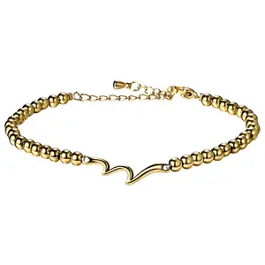 BFF Bracelet for Women: Gold Plated Stainless Steel Wave Bead Adjustable Friendship Bracelet with Meaningful Morse Code Design for Best Friends