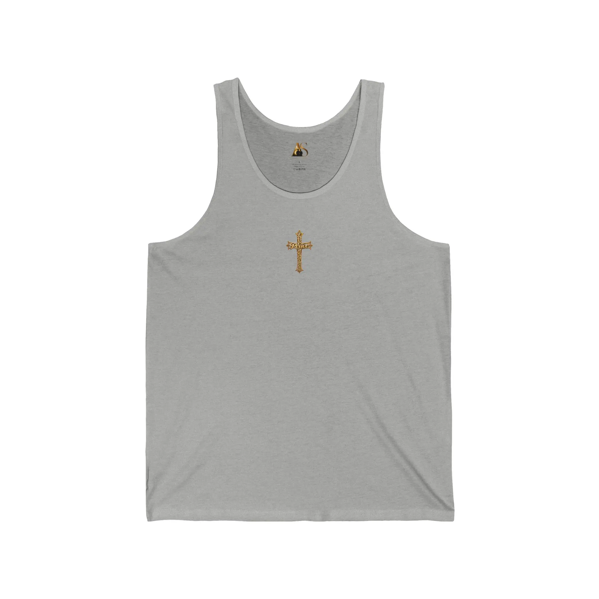 Men's Sleeveless Gold Floral Cross Tank Top - Flannel Plain Fabric Menswear, Christian Faith Religious Apparel