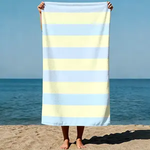 Horizontal stripes alternate between light blue and pale yellow, creating a minimalist and serene pattern. Minimalist geometric art style. Sand-Free Beach Towel | Ultra-Light Microfiber | Quick-Dry, Compact for Travel