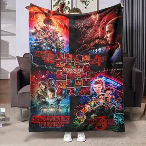 1pc Stranger Things Flannel Blanket, Soft Warm Multi-Purpose Throw, Vintage Sci-Fi Style, Ideal for Sofa Bed Office Camping Travel