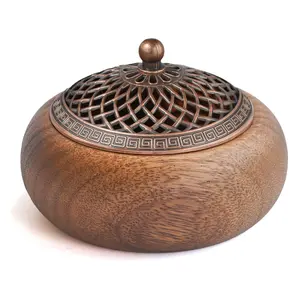 Acacia Wood Incense Burner for Cones & Coils, with Sticks Holder - 3-in-1, Zen Meditation Yoga Home Room Decor