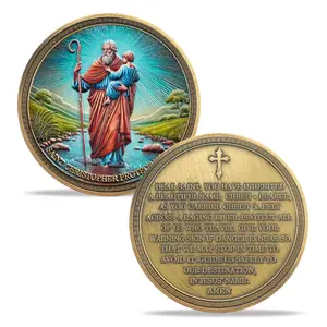 Saint Christopher Protect Us Coin – Color Enamel Catholic Prayer Challenge Coin | Traveler Protection Faith Gift for Men & Women | Religious Medallion