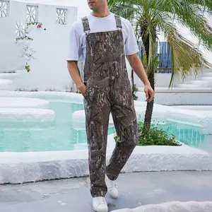Yuanbang Men's Camouflage Adjustable Denim Overalls, Fashion Camo Bibs Coveralls with Pockets, Loose Leaf Pattern Outdoor Wear Jumpsuit with zipper, Fall Winter Menswear