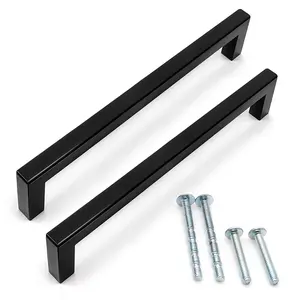 Modern Black Cabinet Pulls by [Brand] - 8.39" Solid Stainless Steel Drawer Handles, 20 Pack - Heavy Duty Square Design for Kitchen Cabinets