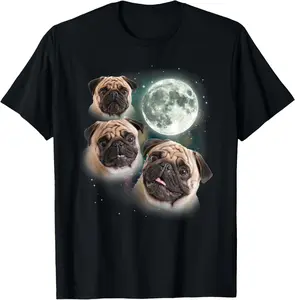 Funny Pug Shirt | 3 Pug Moon Dog Lovers Three Space Canines T-Shirt