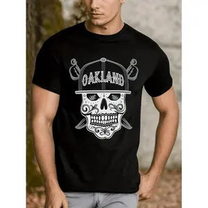 Men'S Sugar Skull Raider California x Vegas Football Graphic T-Shirt - & Skull & Crossed Swords Design, Retro Streetwear Style, Comfortable Round Neck Casual Tee for Sports Events & Casual Attire