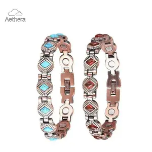 Pure Copper Magnetic Therapy Bracelet, Healing Turquoise & Red Agate Adjustable Cuff, Vintage Wellness Jewelry Gift for Women Men Valentine’s Day