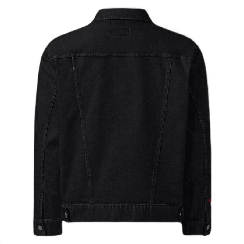 Top Tier Apparel Black Comfortable Denim Jacket with Red Emblem Design