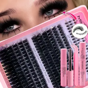 100D+120D Volume Eyelash Clusters Kit Lash Cluster Bottom Individual Lash Extensions Wispy Individual Eyelash Extensions Kit With Lash Bond And Seal DIY Lash Tea Clusters At Home