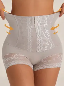 1 Count Women‘s High Waist Lace Mesh Shapewear Briefs, Buckle Fixed Panty, Butt Lifting & Tummy Control Body Shaping Bottoms, Breathable Lightweight Shaper Shorts, Elegant Comfortable Firm Control Panties, Suitable for Daily Wear & Dating Wedding