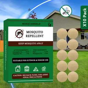 Mosquito Repellent Patches – 10 Pack, Natural Essential Oils, Lemongrass & Peppermint, Outdoor & Indoor Use, Long-Lasting Protection