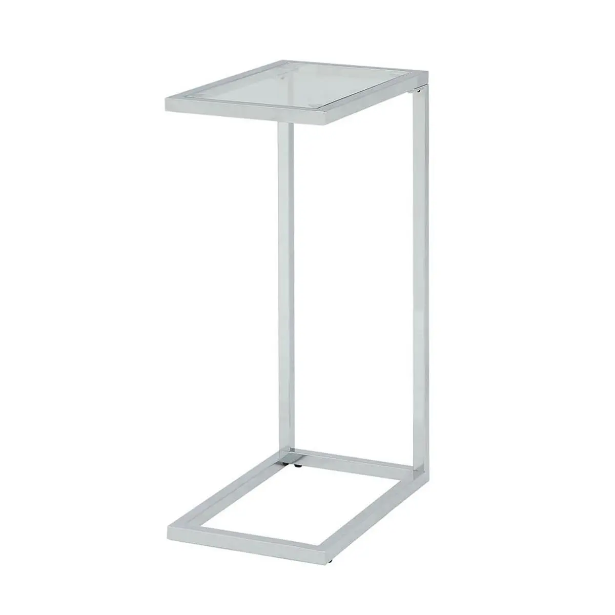 Carolina Cottage Modern Rectangle Tempered Glass Top Side Table - Chrome Finish Metal Base & Frame, 25.3x16x10 in, 12 lbs, Space-Saving C-Shape Tray Table for Living Room, Side Tables