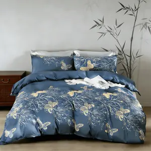 Black & Blue Butterfly Light Luxury 3-Piece Set (1 Duvet Cover + 2 Pillowcases, without filler). Elegant and grand, nature-inspired theme, suitable for all seasons. Ideal for soft furnishing in bedrooms, guest rooms, hotel suites and modern living rooms.