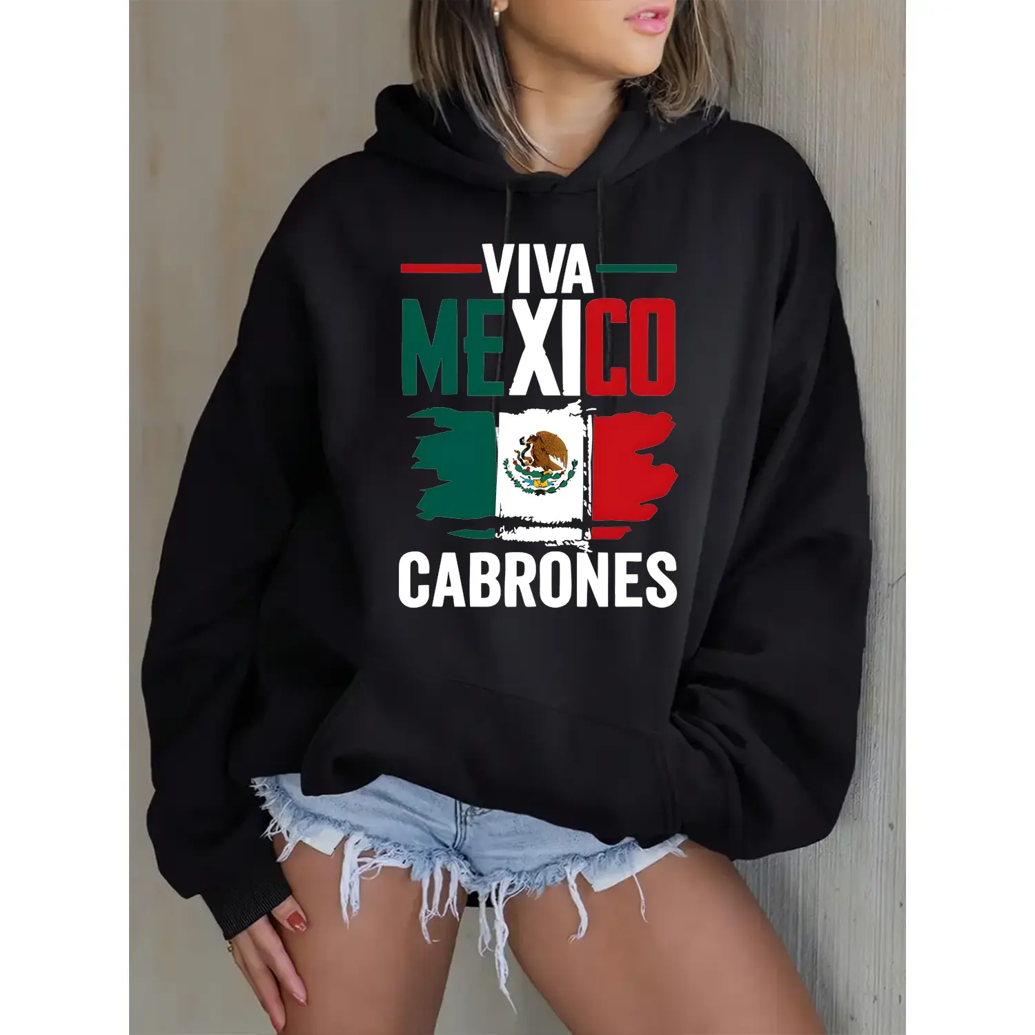 Women'S Mexican Flag Hoodie Sweatshirt with Viva Mexico and CABRONES Print for Casual Summer Wear