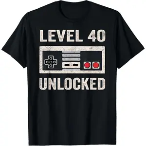 Level 40 Unlocked Video Gamer 40th Birthday Gift T-Shirt,Made in USA