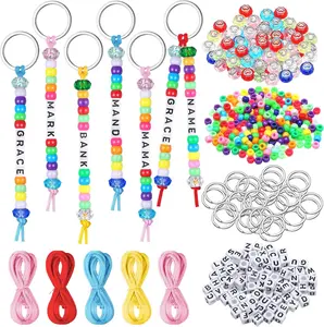 564 Pcs DIY Bead Keychain Kit Key Chain Making Craft Adjustable Letter Beads String Mama Gift Alphabet Bead Jewelry Key Ring Backpack Accessories for Party Favor(Classic,Candy Color)