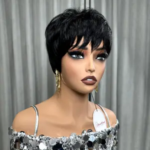 ShowRealHair 036 Glueless Wig Human Hair Colorful Wigs Short Pixie Wigs Short  Human Hair Pixie Cut Wig Glueless Wigs for Black Women Coiffure Blonde with Copper Color Pixie Cut Wigs for Black Women 1b/blue Short Straight Pixie Cut Wigs With Bangs