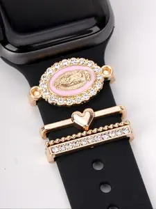 Fashion Watch Band Decorative Ring, 4counts/set Rhinestone & Virgin Mary Design Watch Strap Decorative Ring for iWatch Strap & Galaxy, Watch Accessories for Women & Girls, Smart Watch Accessories