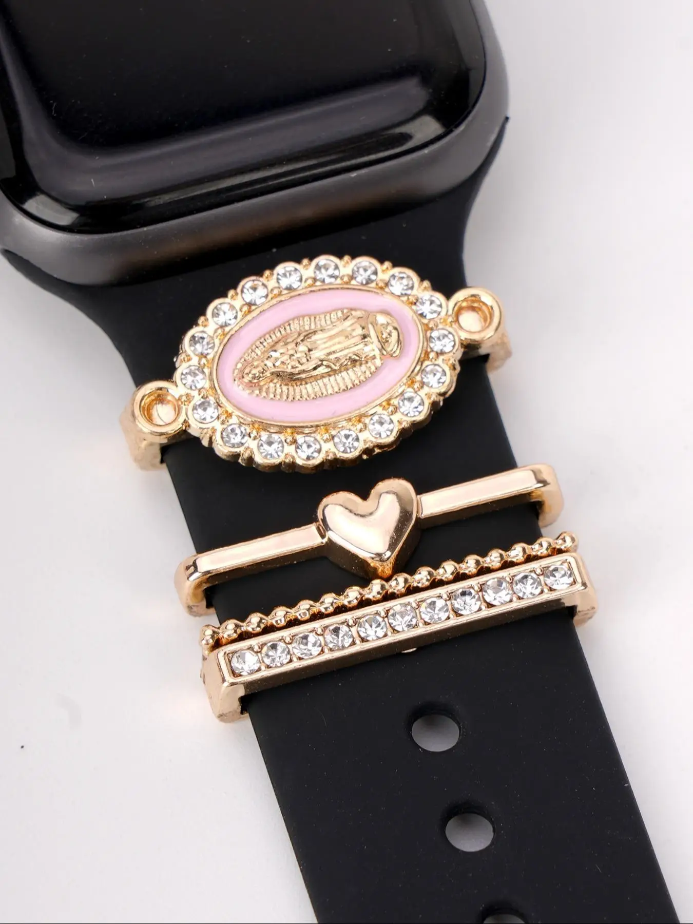 Fashion Watch Band Decorative Ring, 4counts/set Rhinestone & Virgin Mary Design Watch Strap Decorative Ring for iWatch Strap & Galaxy, Wearable Watch