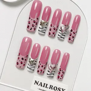 Leopard Zebra Print Fake Nails with Nail File & Tape, 10pcs/set Long Press on Nails for Women & Girls DIY Nail Art, Elegant Stick on Nails Kit, Nail Art Kits