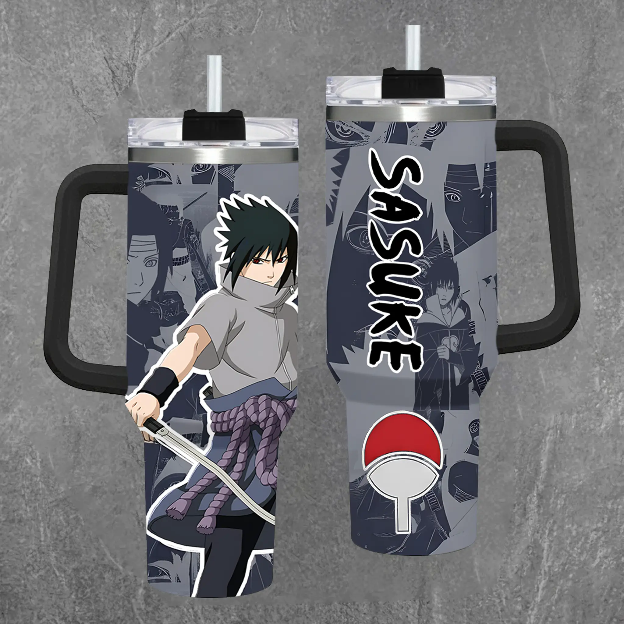 [Otaku Sip] Sasuke Uchiha “The Last Uchiha” Naruto 20oz & 40oz Tumbler With Handle – Susanoo King Stainless Steel Travel Mug, Sharingan Master Anime Cup, Insulated Iced Coffee Drinkware, Gift For Anime Fans