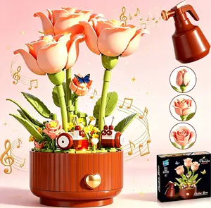 Magic Electric Blooming Rose Building Set 334PCS,Auto Opening Petals with LED Light & Interactive Sound,DIY Botanical Flower Blocks,Romantic Forever Rose Gift for Mom Her,Perfect for Mother's Day Valentine's Day Birthday Decor Ornaments tiktokshopspringgl