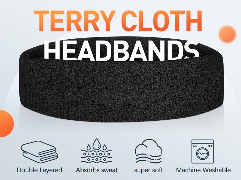 Sweatbands Sport Headbands for Men & Women,Terry Cloth Sweat Band for Tennis, Running, Basketball, Working Out, Exercise- Athletic Sweat Cotton Headband Outdoor