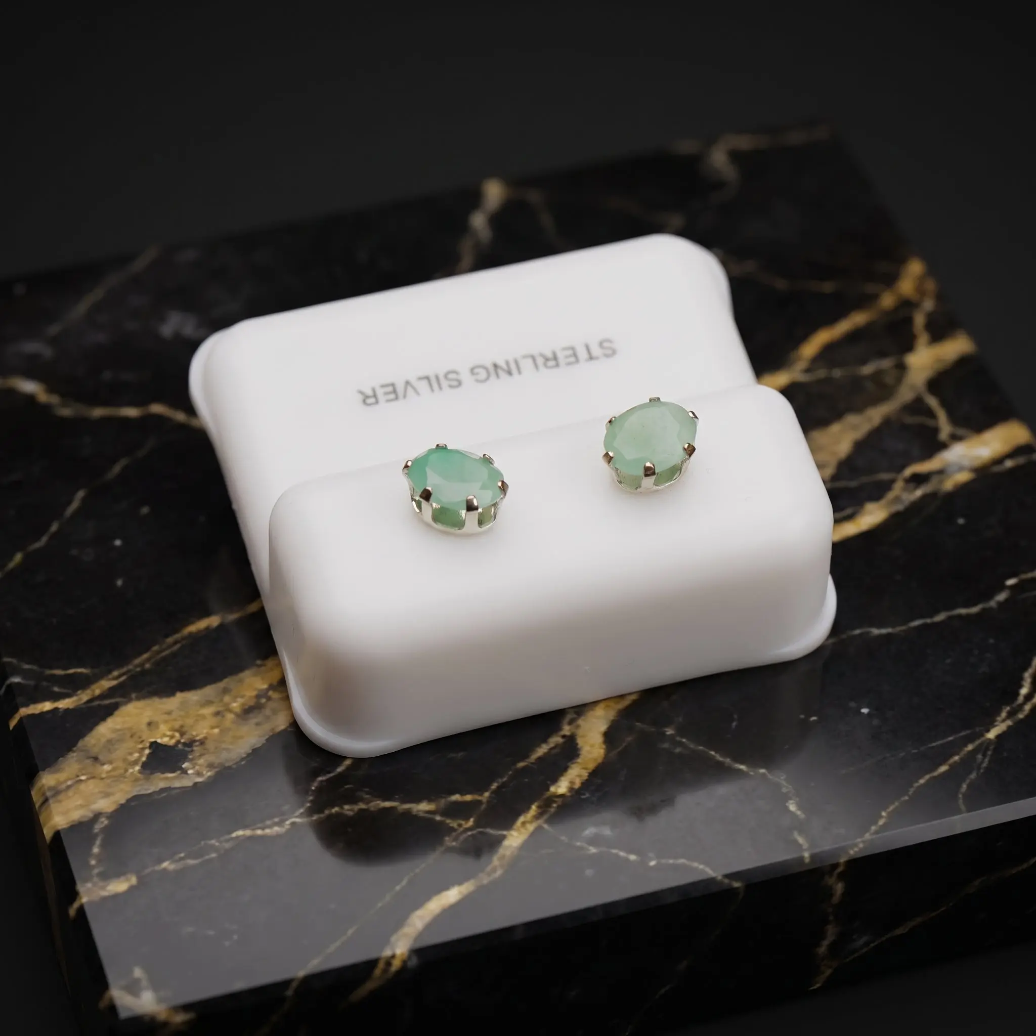 Green Emerald Oval Earrings 925 Sterling Silver Lab Created 4x6mm Pushbacks