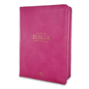 Bible in Spanish for Woman Compact with Zipper 11 Point Large Font Reina Valera 1960 Imitation Leather Fuchsia